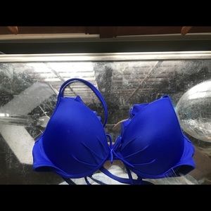 Bright blue ruffle bikini top
